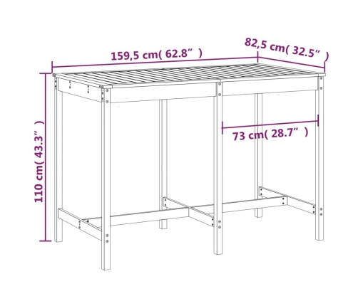 Mesa de jardín madera maciza pino blanco 159,5x82,5x110 cm