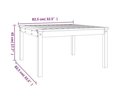 Mesa de jardín madera maciza pino blanco 82,5x82,5x45 cm