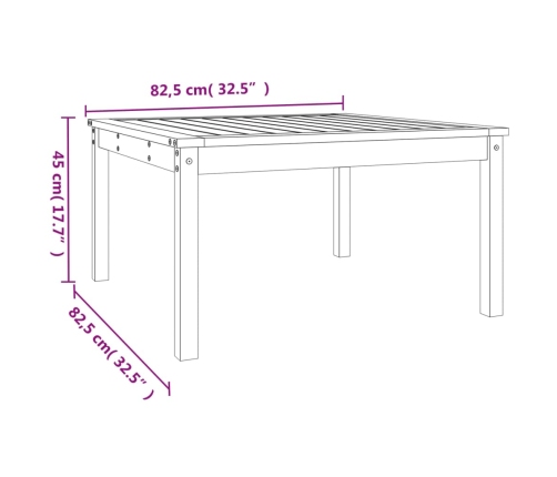 Mesa de jardín madera maciza pino negro 82,5x82,5x45 cm