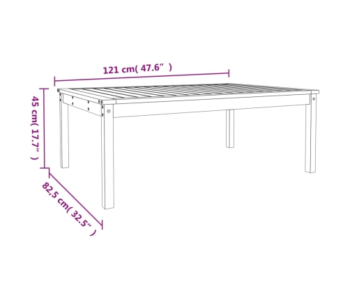 Mesa de jardín madera maciza pino 121x82,5x45 cm