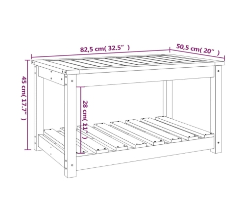 Mesa de jardín madera maciza de pino blanco 82,5x50,5x45 cm