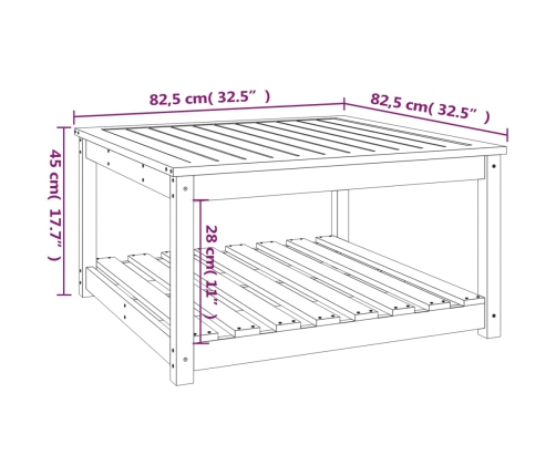 Mesa de jardín madera maciza de pino 82,5x82,5x45 cm