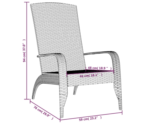 Silla de jardín Adirondack ratán sintético negro