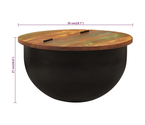 vidaXL Mesa de centro de madera maciza reciclada negra 50x27 cm