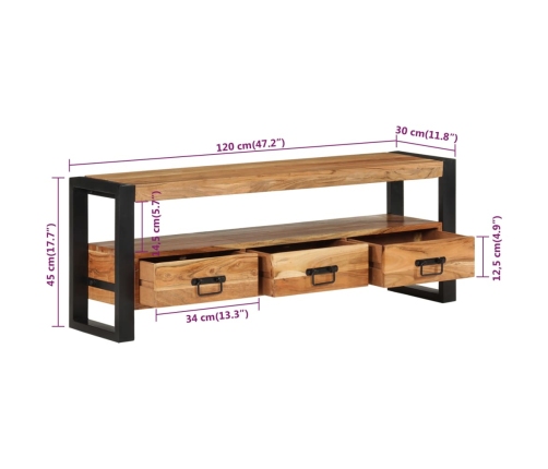 Mueble de TV madera maciza de acacia 120x30x45 cm