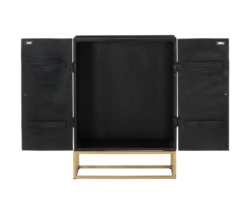 Aparador de hierro y madera maciza de mango negro 55x34x75 cm