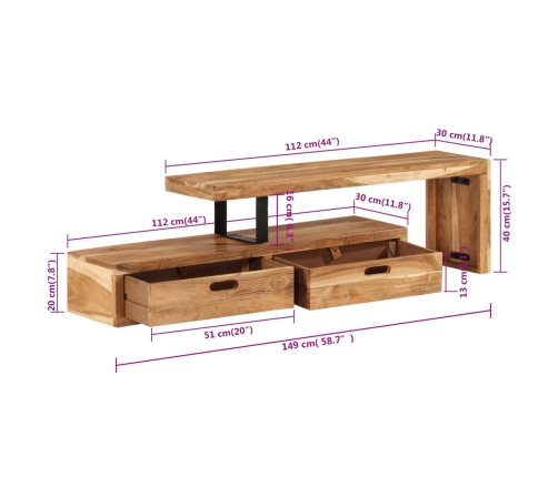 vidaXL Mueble de TV madera maciza de acacia