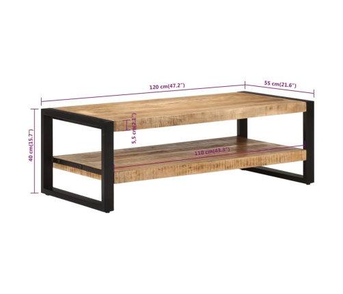 Mesa de centro de madera maciza de mango 120x55x40 cm