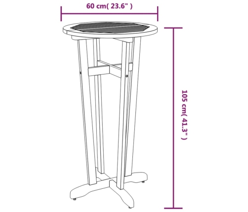 Mesa alta de jardín madera maciza de acacia Ø60x105 cm