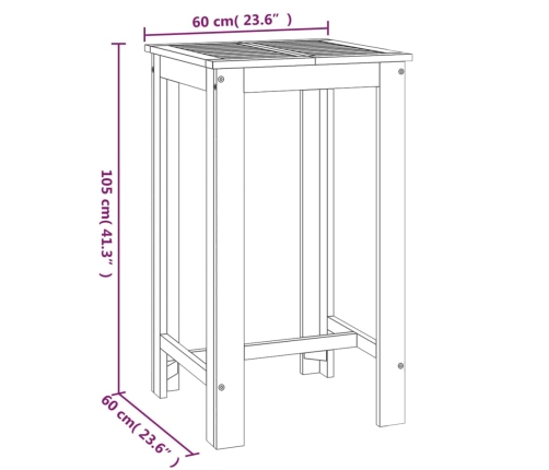 Mesa alta de jardín madera maciza de acacia 60x60x105 cm