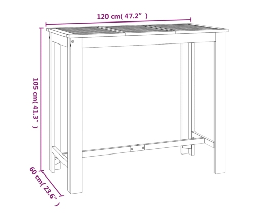 Mesa alta de jardín madera maciza de acacia 120x60x105 cm