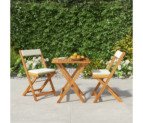 Mesa y sillas plegables terraza 3 pzas y cojines madera acacia