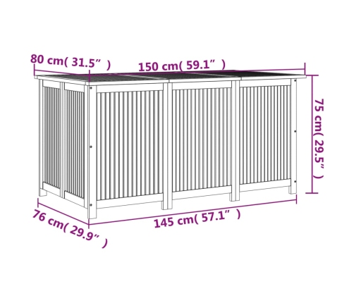 Caja de almacenaje de jardín madera maciza acacia 150x80x75 cm