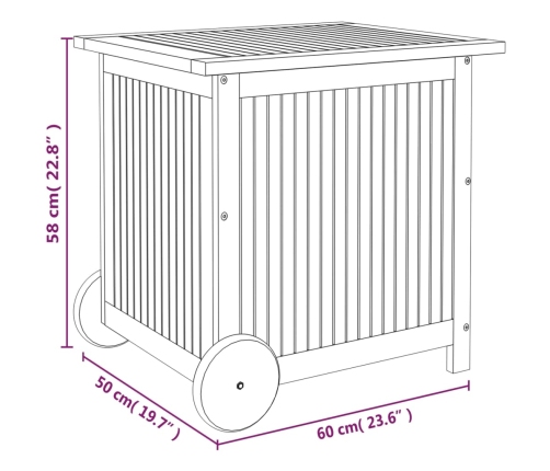 Caja de almacenaje de jardín ruedas acacia maciza 60x50x58 cm