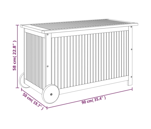 Caja de almacenaje de jardín ruedas acacia maciza 90x50x58 cm