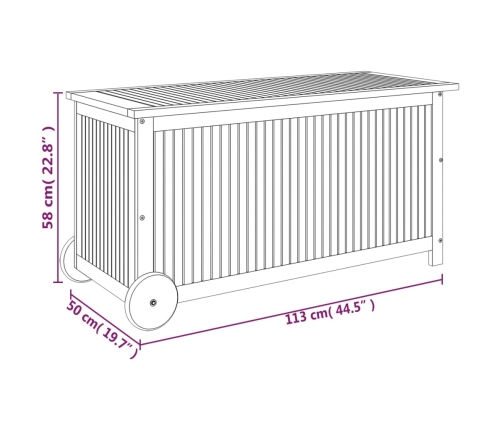 Caja de almacenaje de jardín ruedas acacia maciza 113x50x58 cm