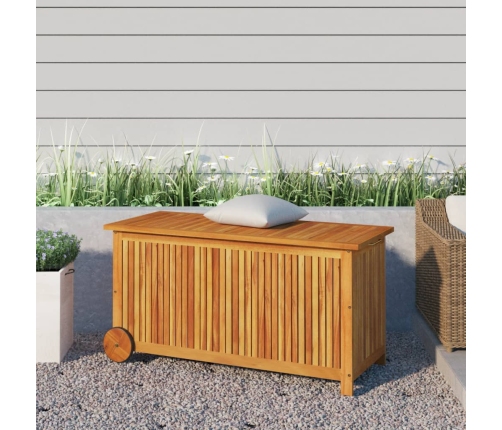 Caja de almacenaje de jardín ruedas acacia maciza 113x50x58 cm