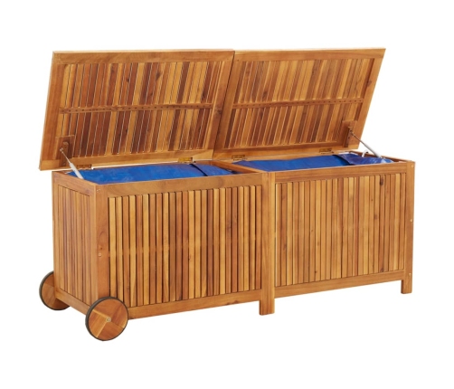 Caja de almacenaje jardín con ruedas madera acacia 150x50x58 cm