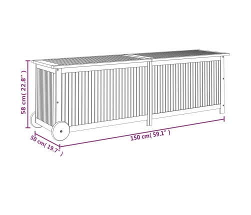 vidaXL Caja de almacenaje jardín con ruedas madera acacia 150x50x58 cm