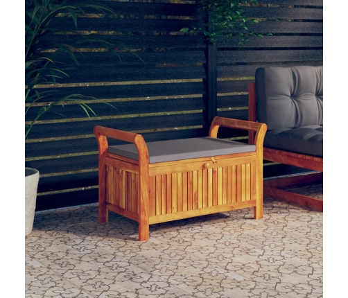 vidaXL Banco almacenaje jardín con cojín madera maciza de acacia 91 cm