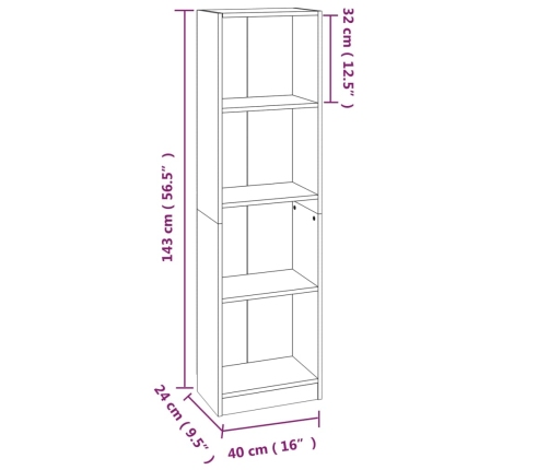 Estantería 4 niveles madera roble ahumado 40x24x143 cm
