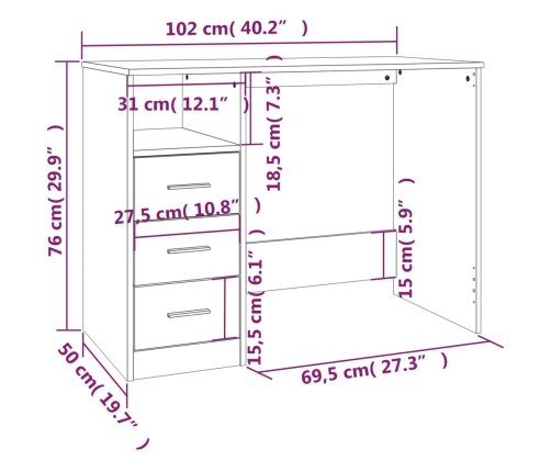 Escritorio cajones madera contrachapada blanco 102x50x76 cm