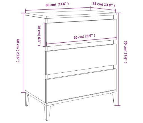 Aparador de madera contrachapada blanco brillante 60x35x70 cm