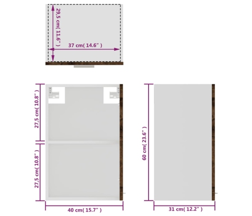 Armario vitrina colgante madera marrón roble 40x31x60 cm