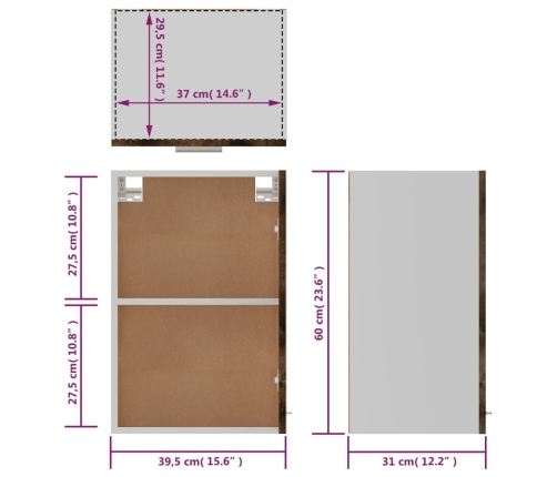 Mueble de TV colgante madera roble ahumado 39,5x31x60 cm