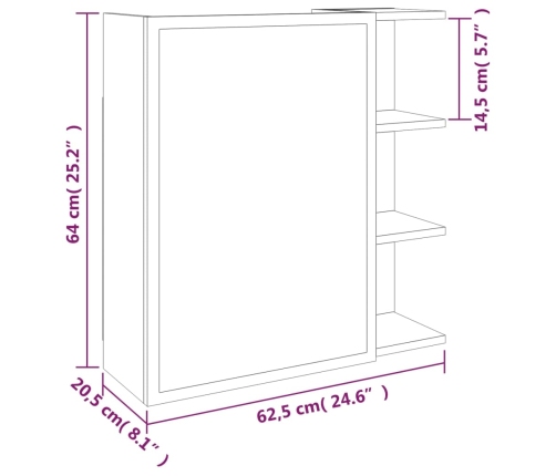 Armario y espejo baño contrachapada gris Sonoma 62,5x20,5x64 cm