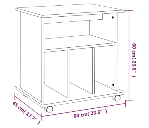 Armario ruedas madera contrachapada roble ahumado 60x45x60 cm