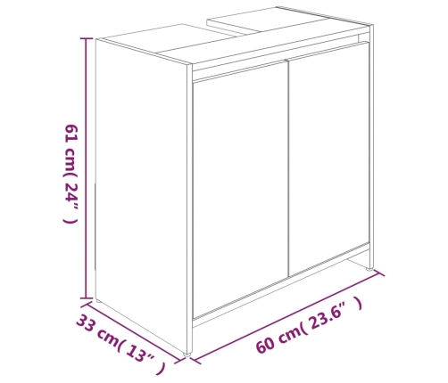 Armario de baño madera contrachapada roble ahumado 60x33x61 cm