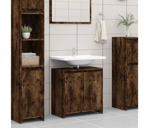 Armario de baño madera contrachapada roble ahumado 60x33x61 cm