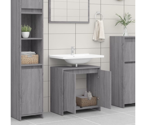 Armario de baño madera contrachapada gris Sonoma 60x33x61 cm