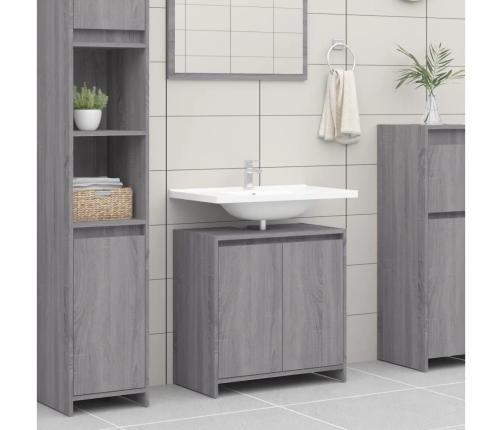 Armario de baño madera contrachapada gris Sonoma 60x33x61 cm