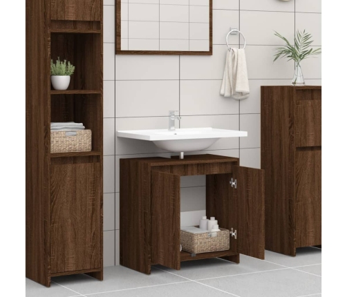 Armario de baño madera contrachapada marrón roble 60x33x61 cm