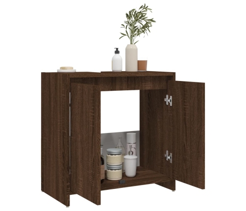 Armario de baño madera contrachapada marrón roble 60x33x61 cm