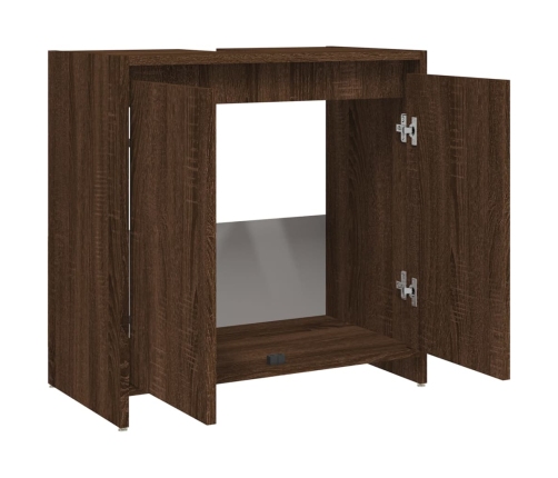 Armario de baño madera contrachapada marrón roble 60x33x61 cm