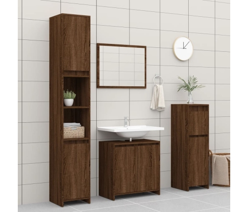 Armario de baño madera contrachapada marrón roble 60x33x61 cm