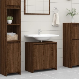 Armario de baño madera contrachapada marrón roble 60x33x61 cm