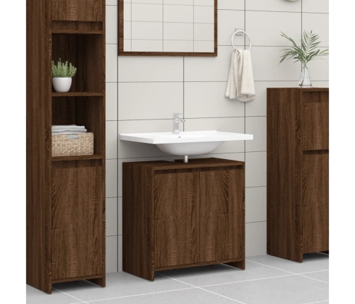 Armario de baño madera contrachapada marrón roble 60x33x61 cm