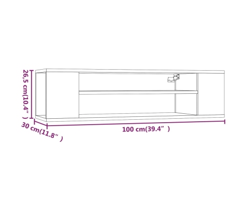 Mueble de TV colgante madera roble ahumado 100x30x26,5 cm