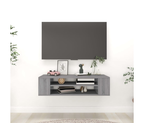 Mueble de TV colgante madera contrachapada gris 100x30x26,5 cm