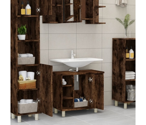 Armario de baño madera contrachapada roble ahumado 60x32x53,5cm