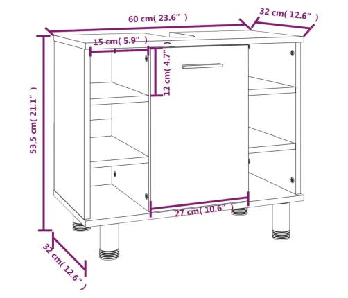 Armario de baño madera contrachapada roble ahumado 60x32x53,5cm