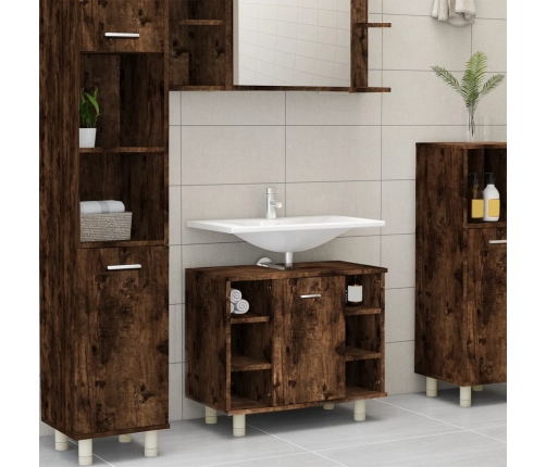 Armario de baño madera contrachapada roble ahumado 60x32x53,5cm