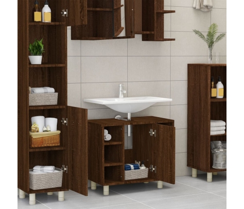 Armario de baño madera contrachapada marrón roble 60x32x53,5 cm