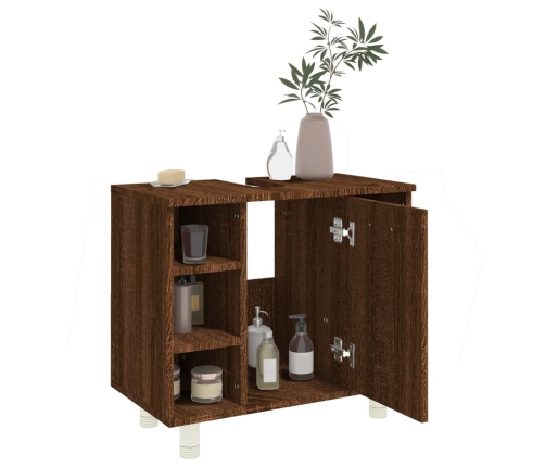 Armario de baño madera contrachapada marrón roble 60x32x53,5 cm