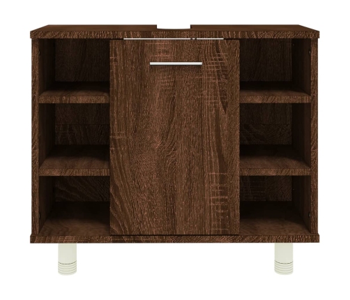 Armario de baño madera contrachapada marrón roble 60x32x53,5 cm