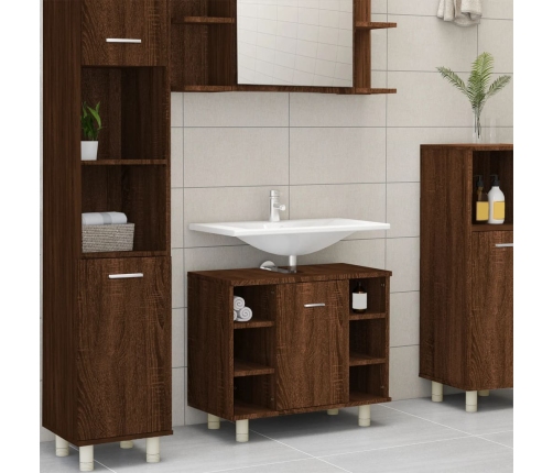 Armario de baño madera contrachapada marrón roble 60x32x53,5 cm